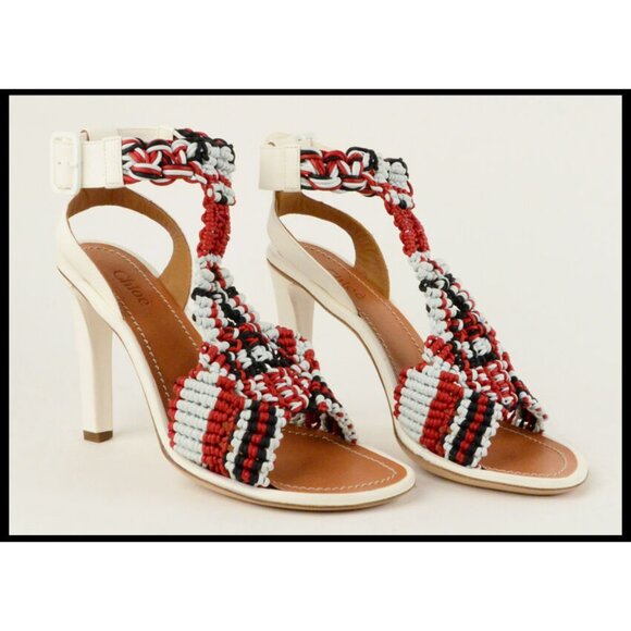CHLOE SHOES WOVEN LEATHER GLADIATOR 'TRIBAL' SANDALS MULTI COLOR sz 39.5 / 9.5 - Picture 4 of 10